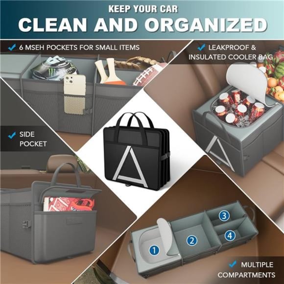 Sturdy Car Trunk Organizer with Premium Insulation Cooler Bag, Heavy Duty - Picture 6 of 7